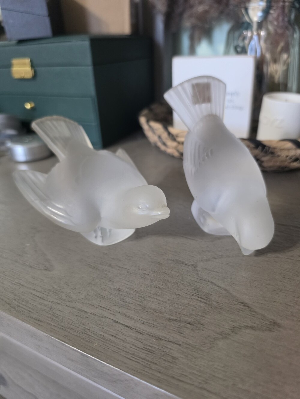 Lalique Frosted Crystal Bird Pair in White